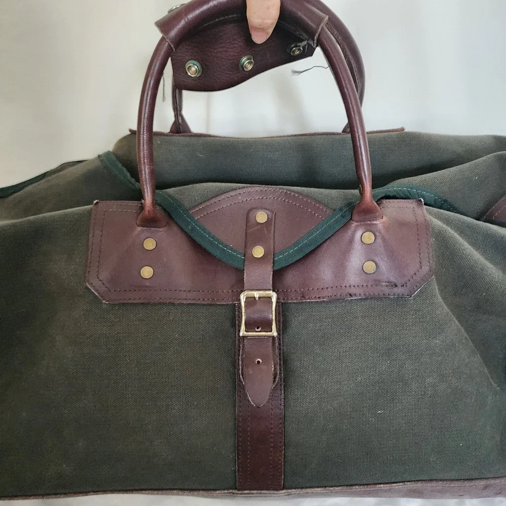 Orvis Battenkill Canvas Duffle Bag Green Leather 30